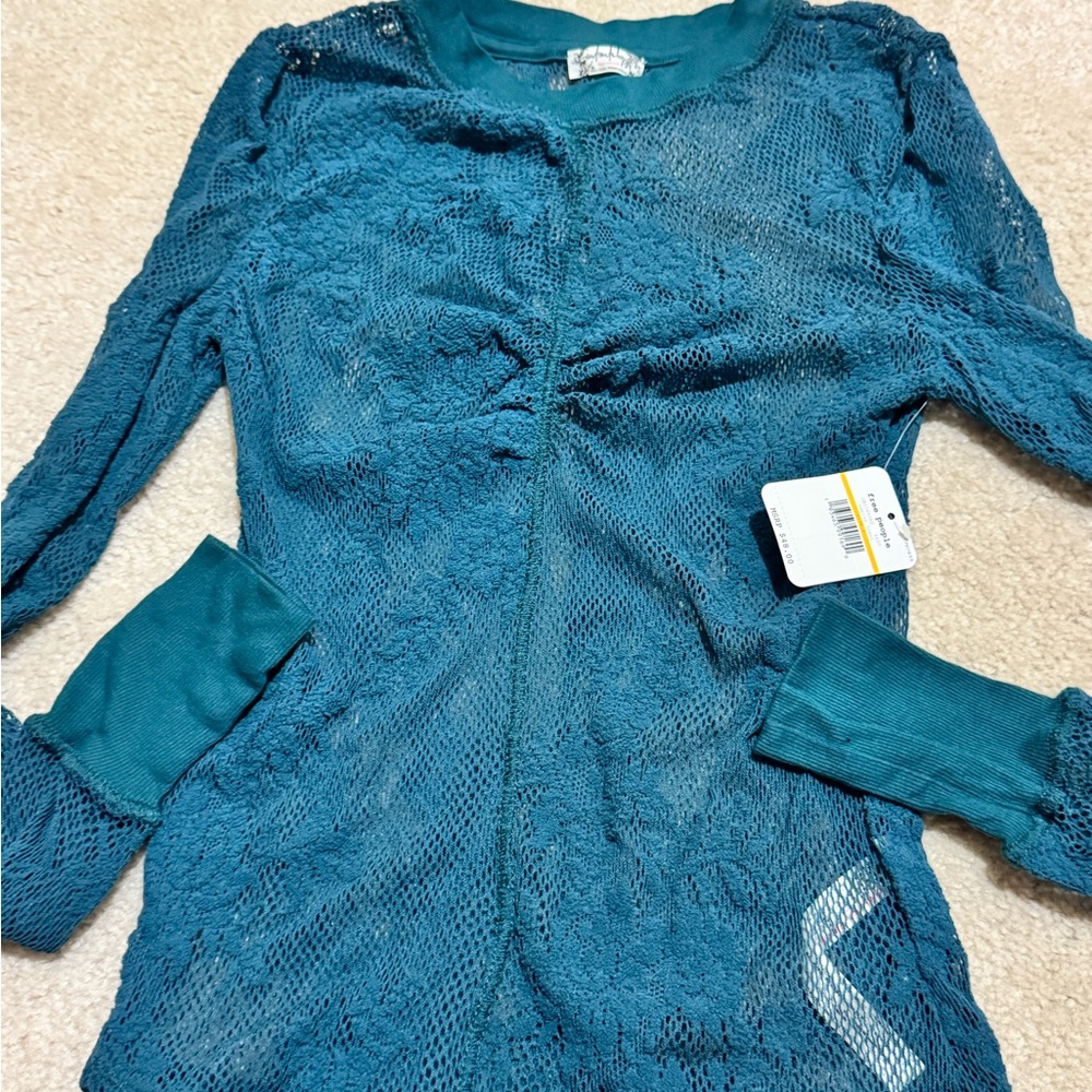 Free People Teal Lace Blouse